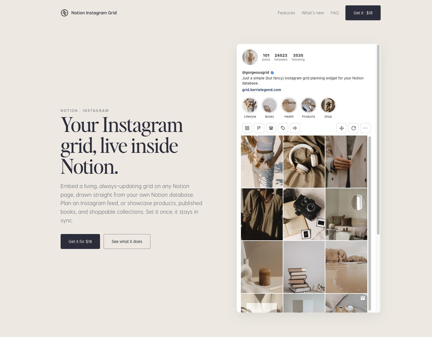Notion Instagram Grid Widget preview